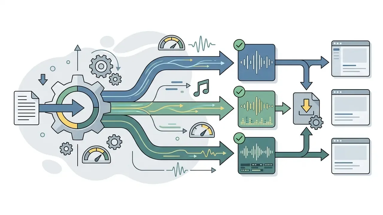 Document input feeding into a gear system that separates audio tracks for export into editing software