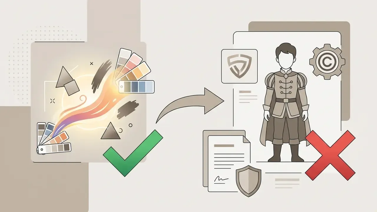A green checkmark for artistic style and a red X for protected character designs