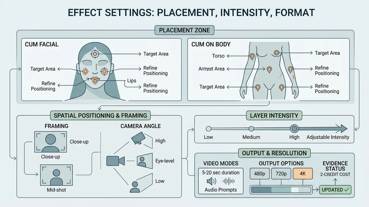 Diagram showing configuration options for target zones, camera framing, intensity, and output resolution