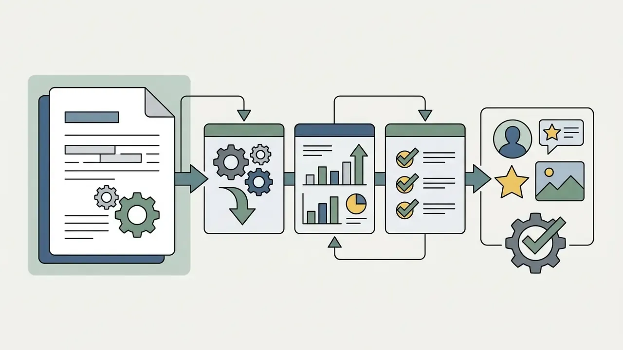 Sequence of document processing, data analysis, and compliance checks leading to approved marketing assets