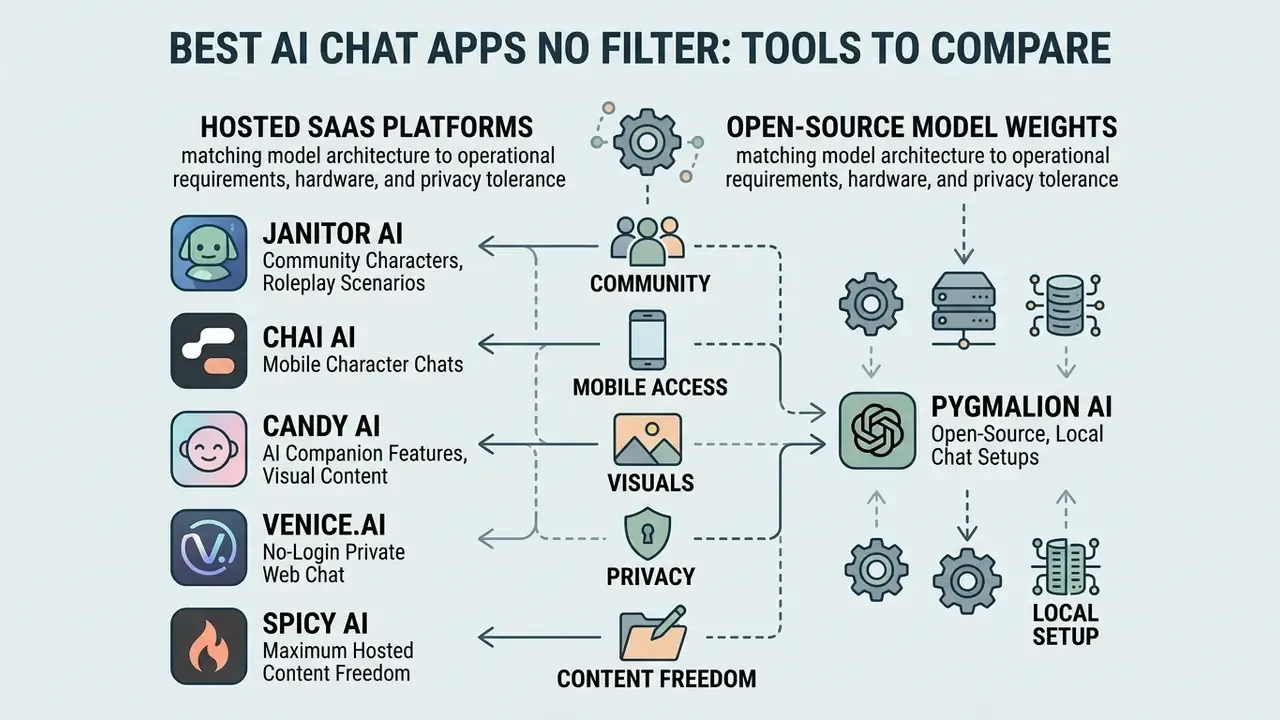 Comparison chart showing hosted SaaS platforms versus open-source model weights for chat applications