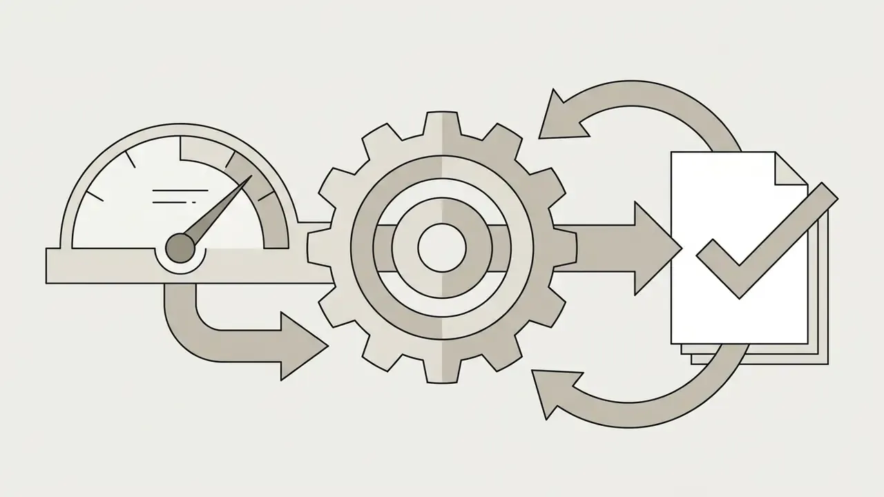 Speed gauge and gear system processing data into a document file marked with a checkmark