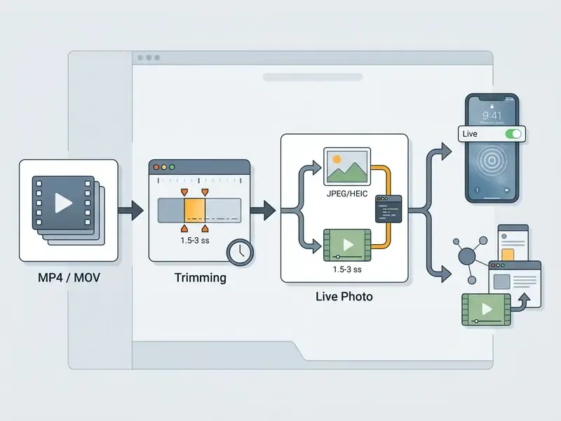 Flowchart depicting the process of trimming a video file to create a Live Photo for mobile or web use