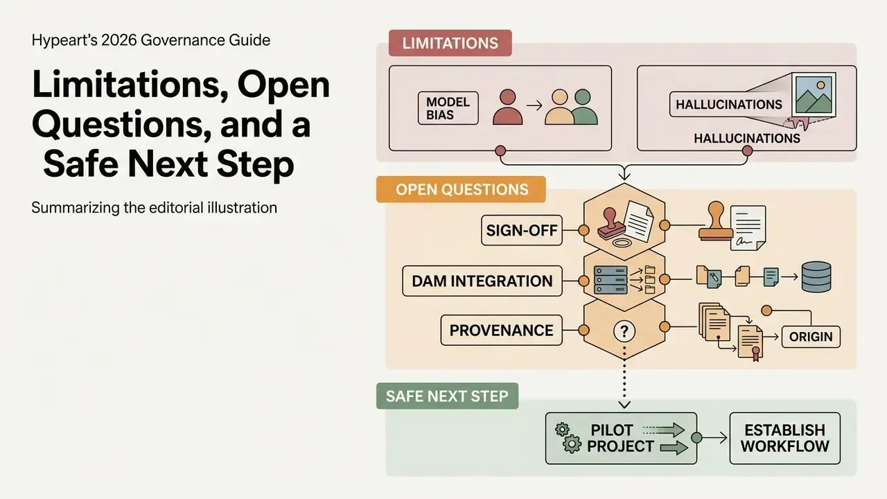 Conceptual layout showing governance challenges for generative media including bias, provenance, and workflows