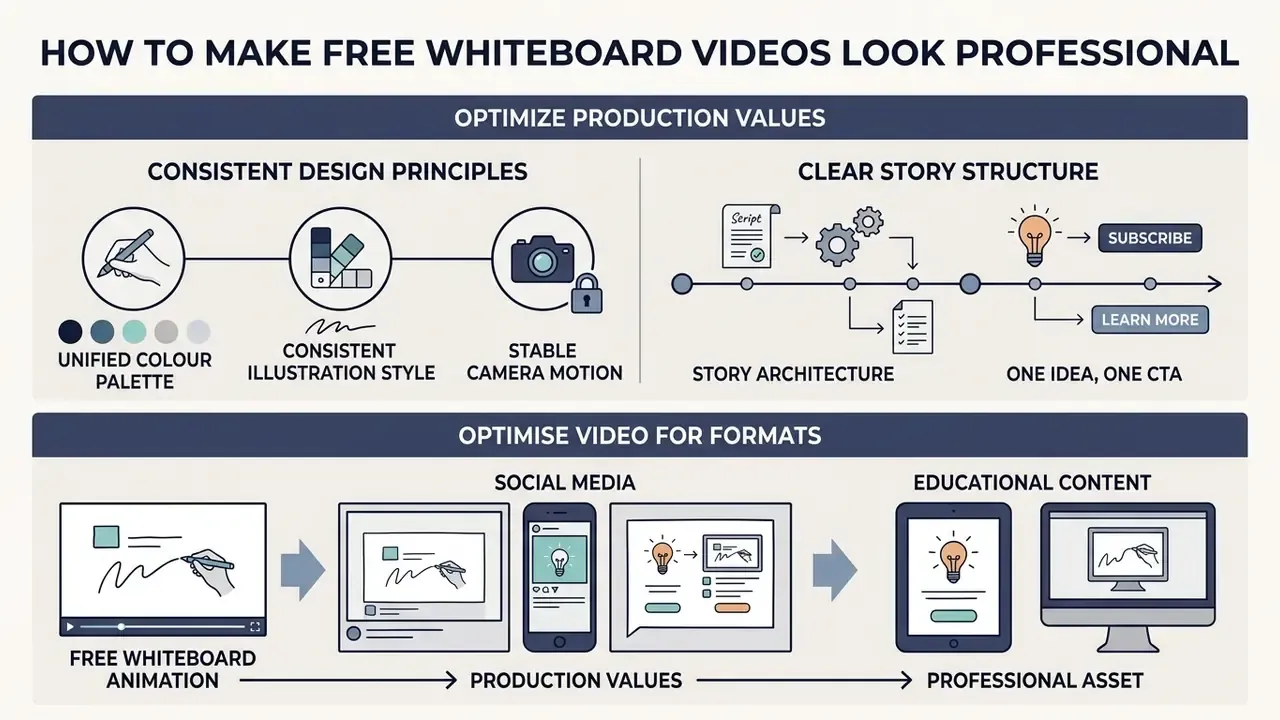 Diagram showing design principles, story structures, and formatting steps for creating polished videos