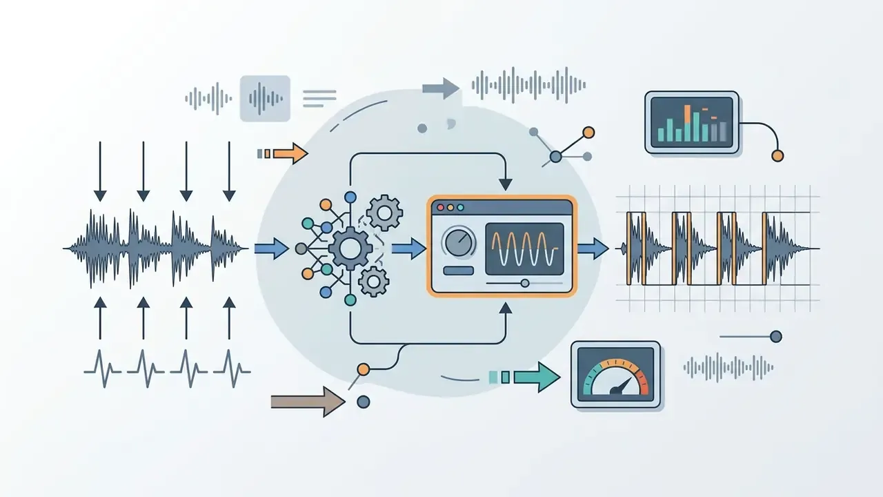 Audio waveform processing showing rhythmic stutter effects applied through digital sound synthesis tools