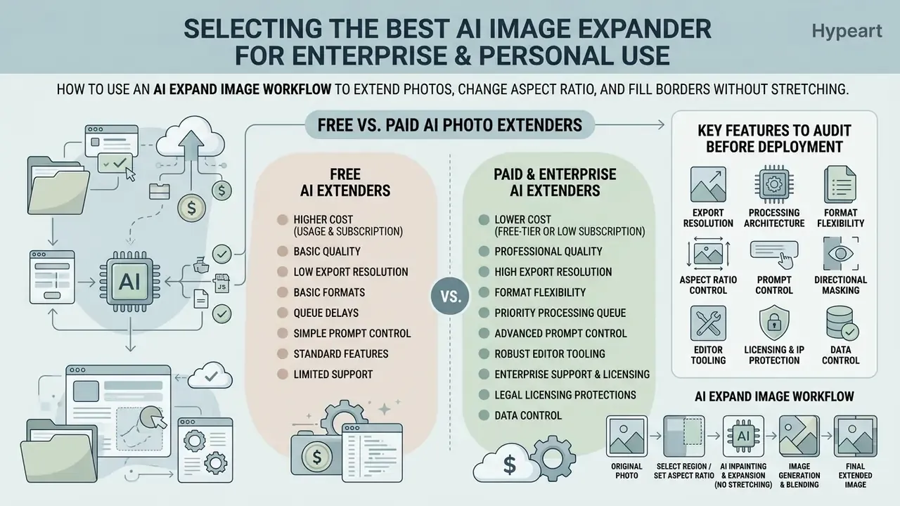 Comparison chart outlining differences between free and paid software for generative photo extension