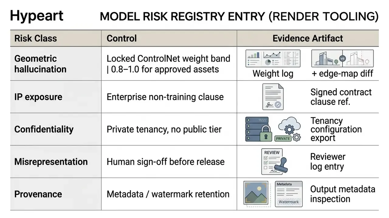 Grid mapping risk classes to specific controls and evidence artifacts for rendering tool governance