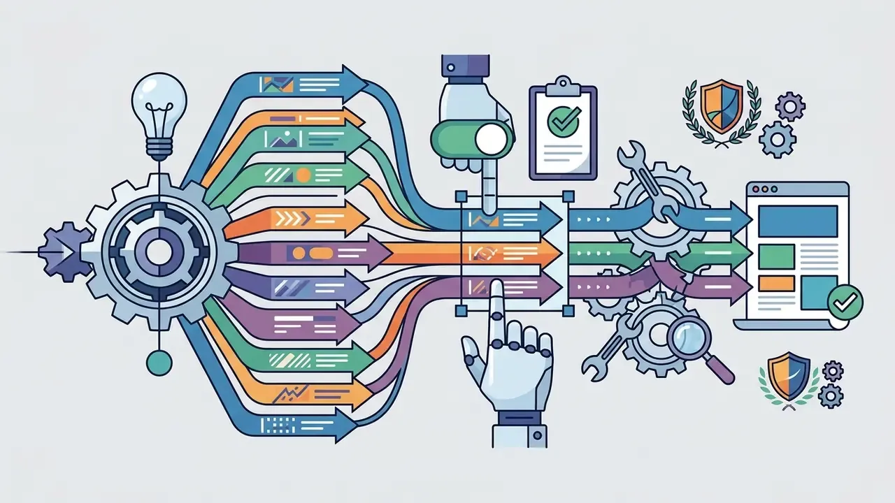 Robotic hands selecting and refining multiple colored data streams into a final digital document