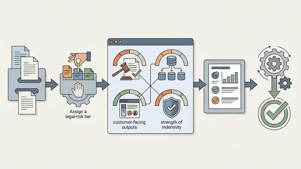 Process flow showing document intake, risk tier assignment, model scoring, and final verification