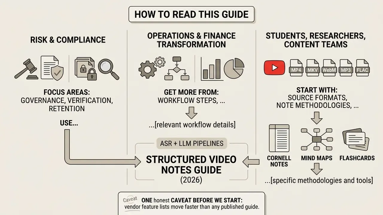 Three reader profiles categorized by professional needs and their paths to using an AI video note guide