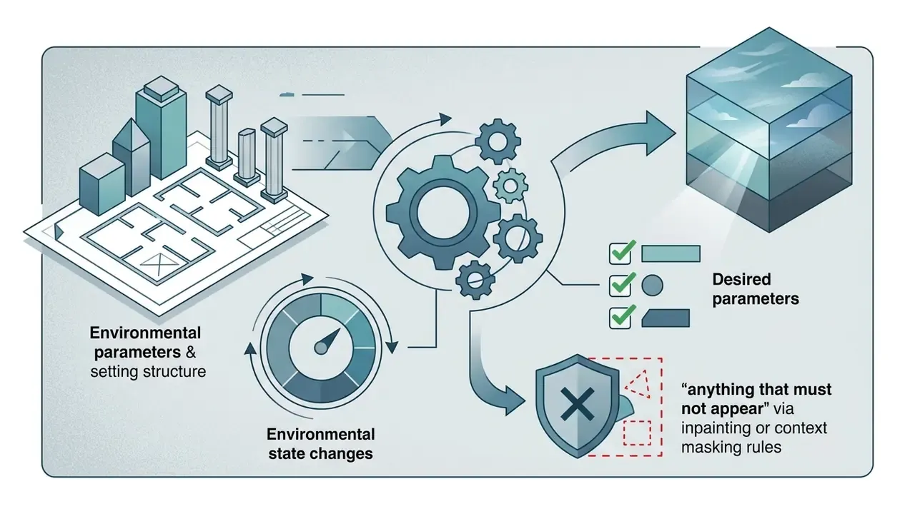 System of gears connecting architectural blueprints and environmental settings to DALL-E image parameters