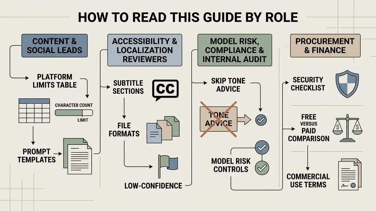 Diagram showing recommended reading paths for different professional roles using an AI caption generator