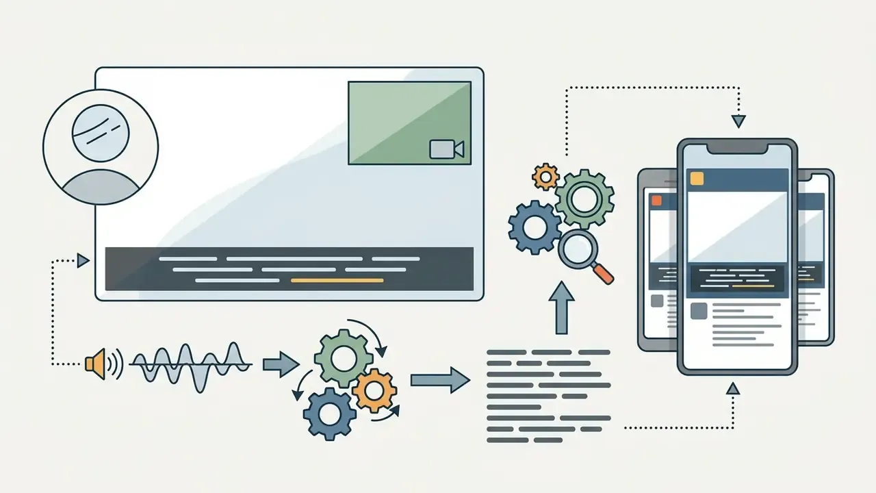 Audio waveform processing into text captions displayed on mobile social media feeds