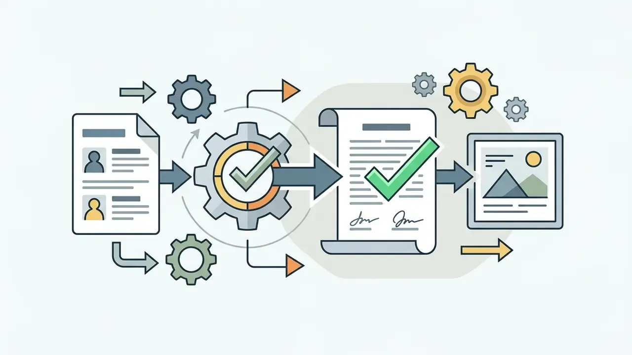Process showing identity verification and signed document approval for image publication