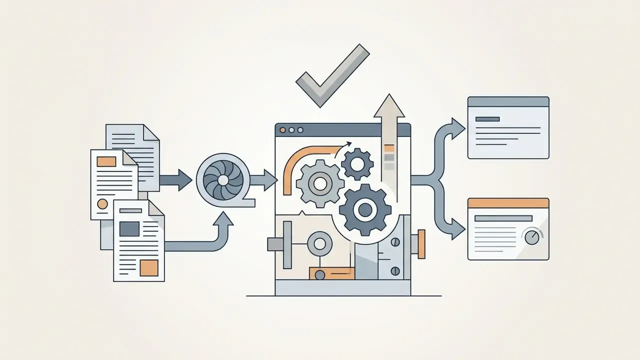 Documents feeding into a gear mechanism and performance gauge to produce refined digital outputs