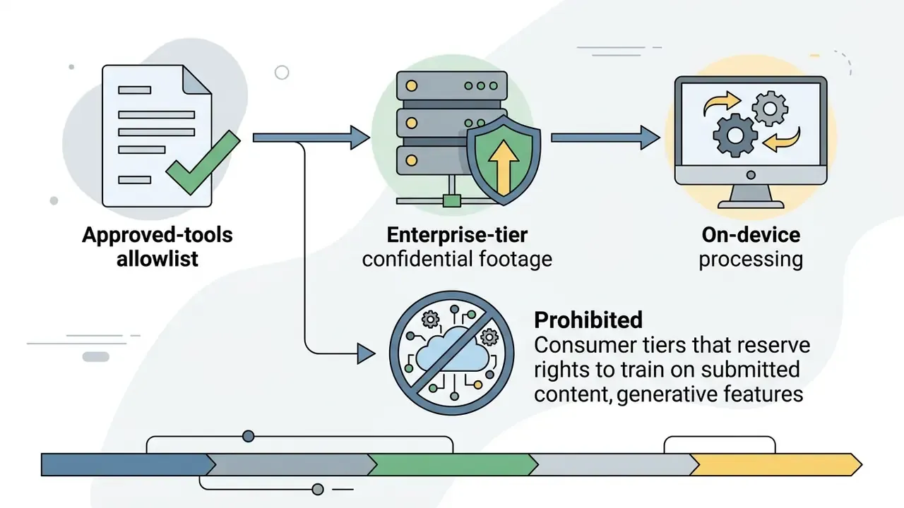 Flowchart showing the pathway from approved tools to secure enterprise processing or prohibited cloud use
