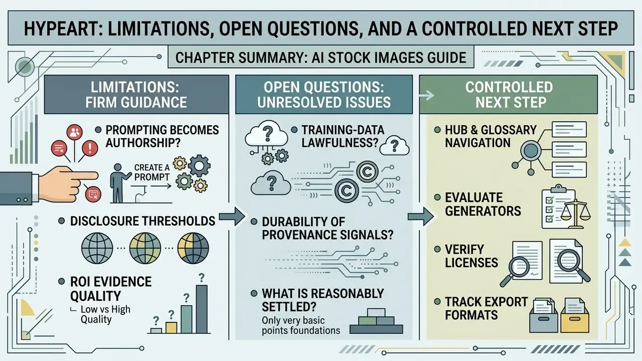 Three-column diagram summarizing guidance on authorship, legal issues, and procedural steps for digital assets