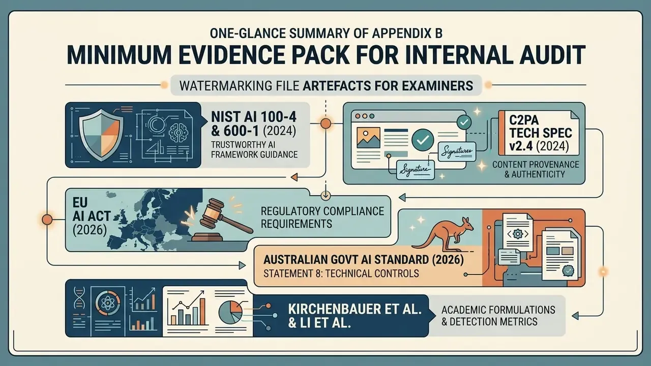 Summary of technical standards and regulatory frameworks required for an AI watermarking audit