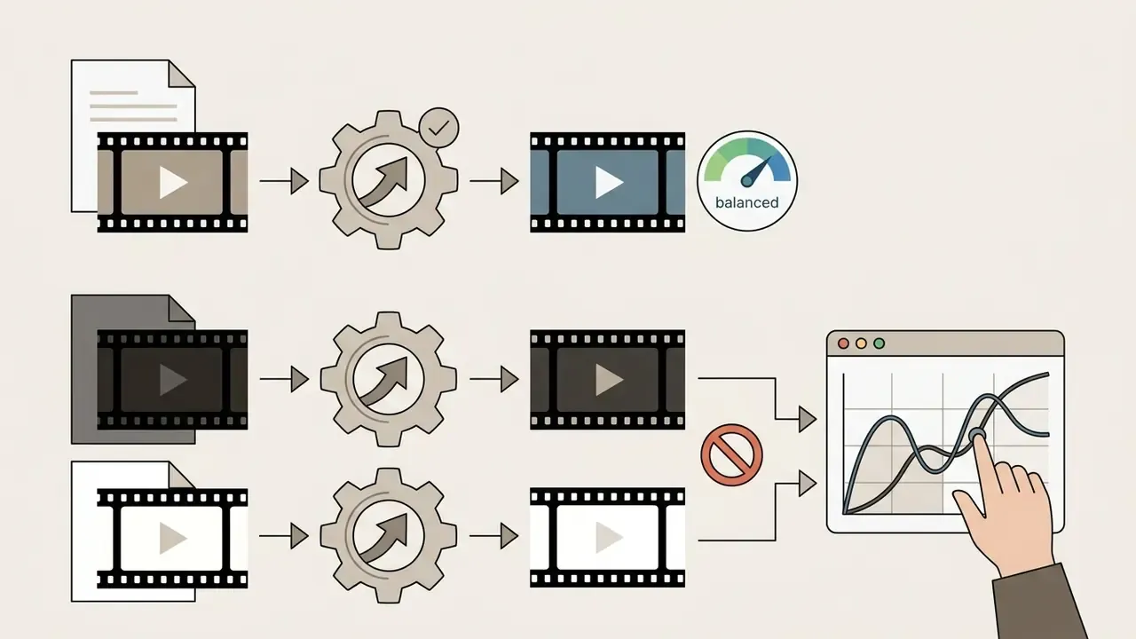 Automated color correction process showing successful balanced output versus manual curve adjustments