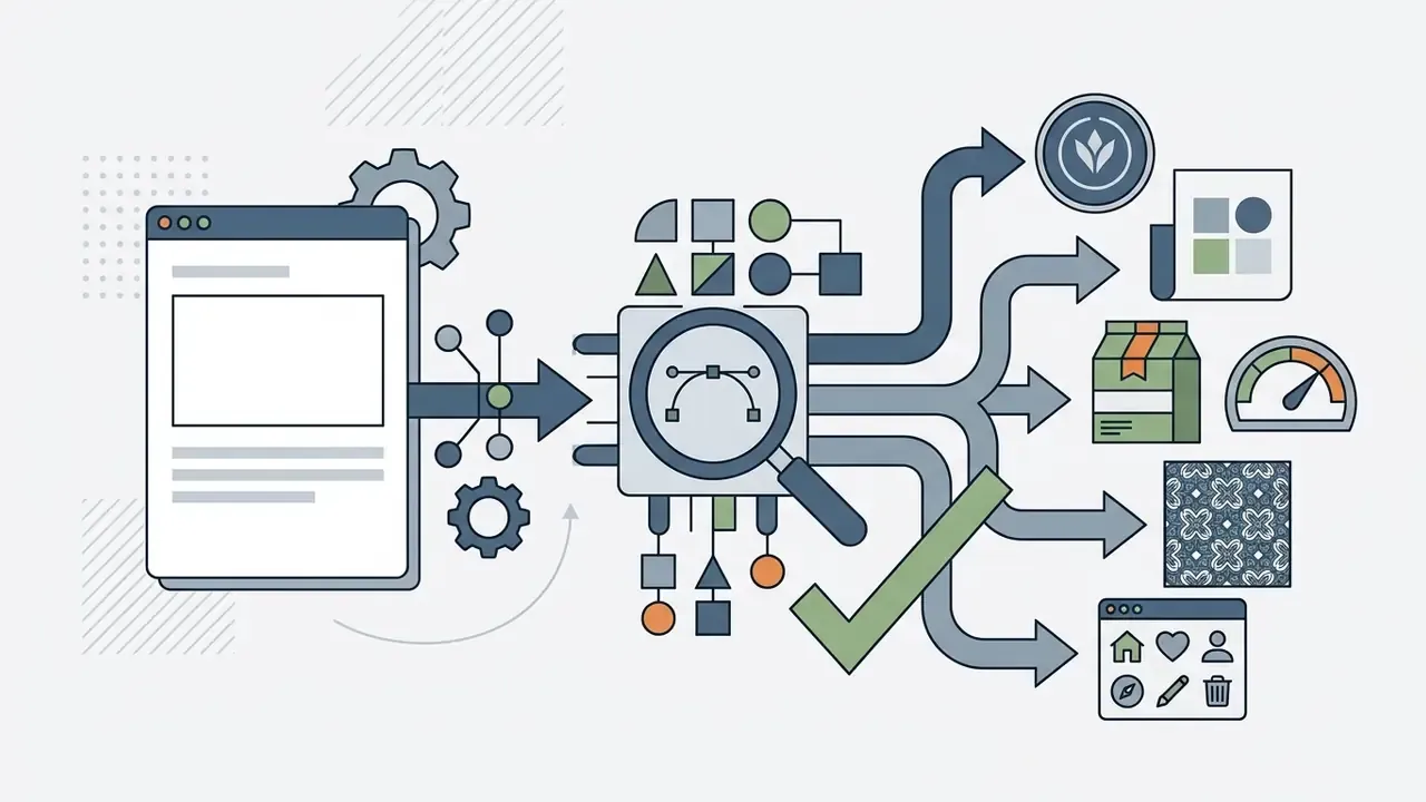 Application interface feeding prompts into a vector processing core that outputs diverse graphic assets
