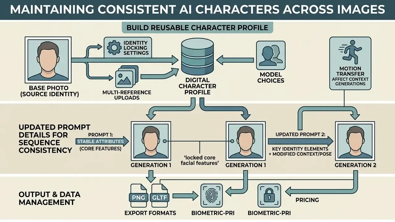 Step by step guide showing how to create and maintain a reusable digital profile for consistent characters