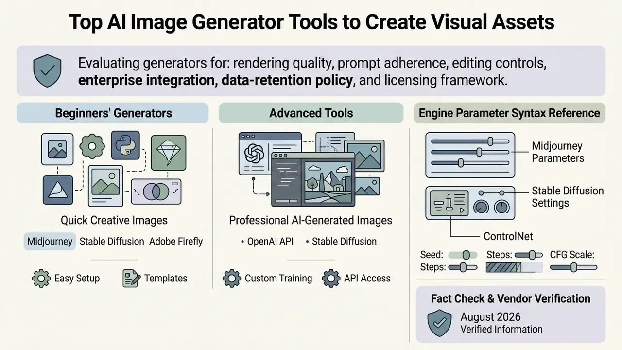 Comparison chart outlining criteria and technical parameters for selecting various AI image generators