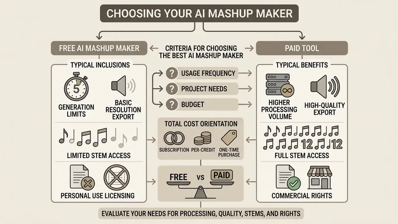 Comparison chart showing differences between free and paid audio software based on features and costs