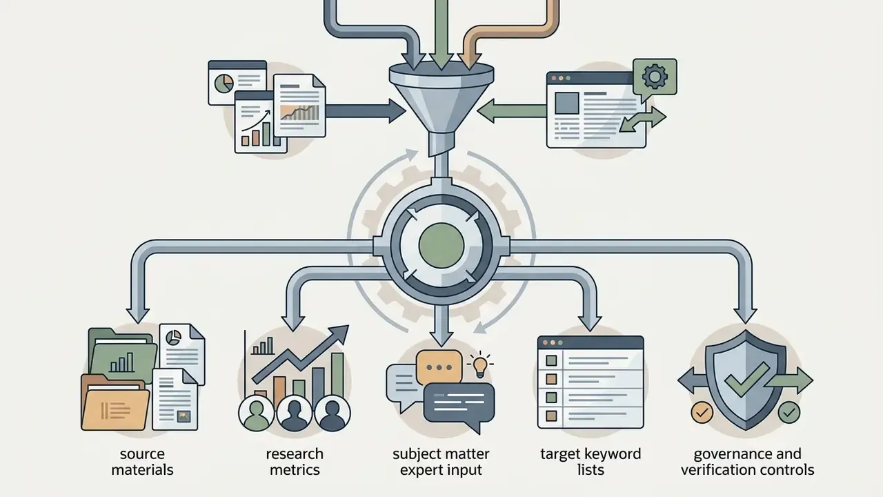 Funnel and gear mechanism processing research and data inputs into organized categories