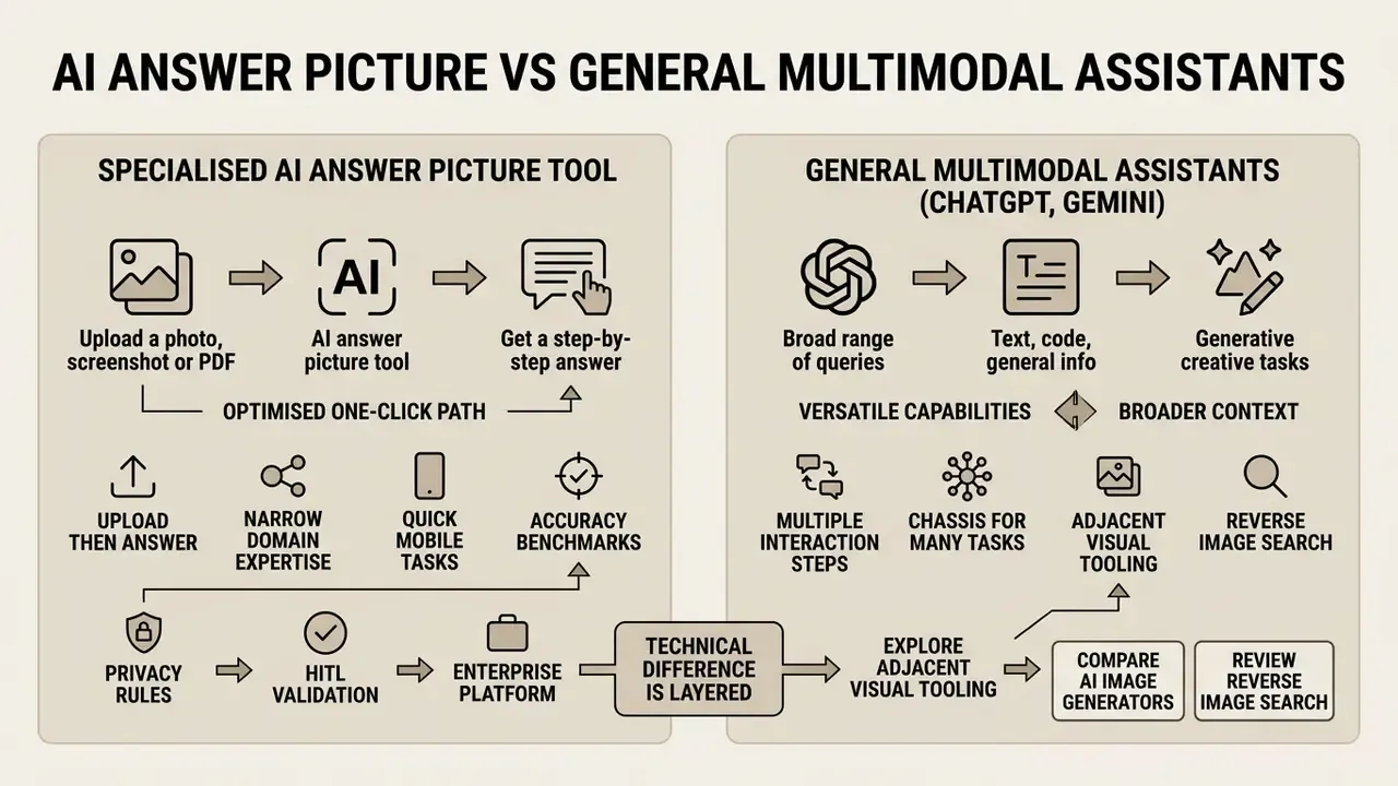 Comparison of a specialised AI answer picture tool versus general multimodal assistants like ChatGPT