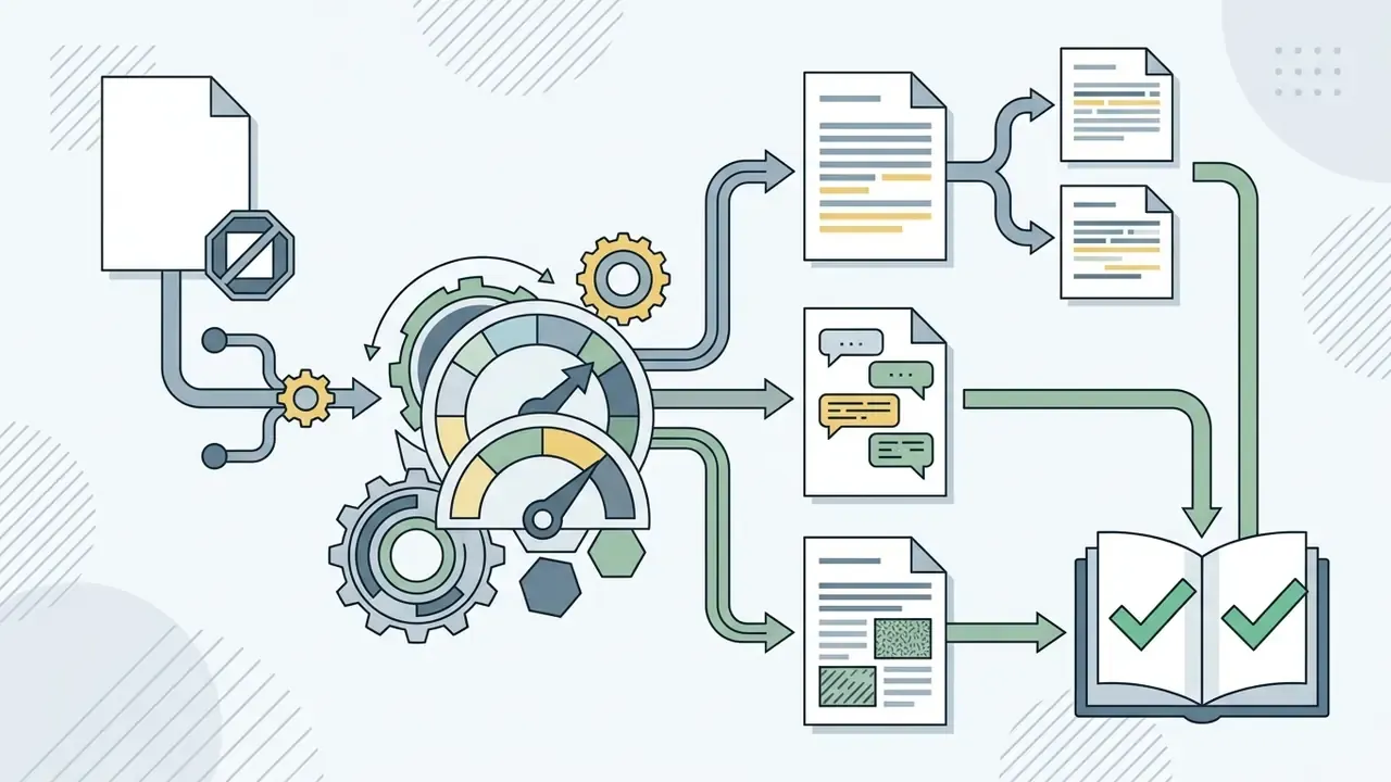 Draft document flowing through a gear mechanism and gauges to produce various creative writing formats
