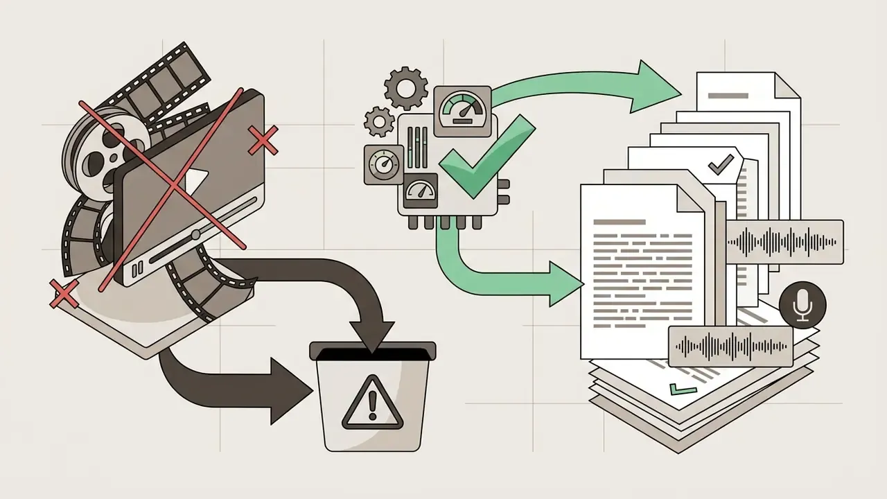 Video files being discarded while audio transcripts and text documents are processed for editing