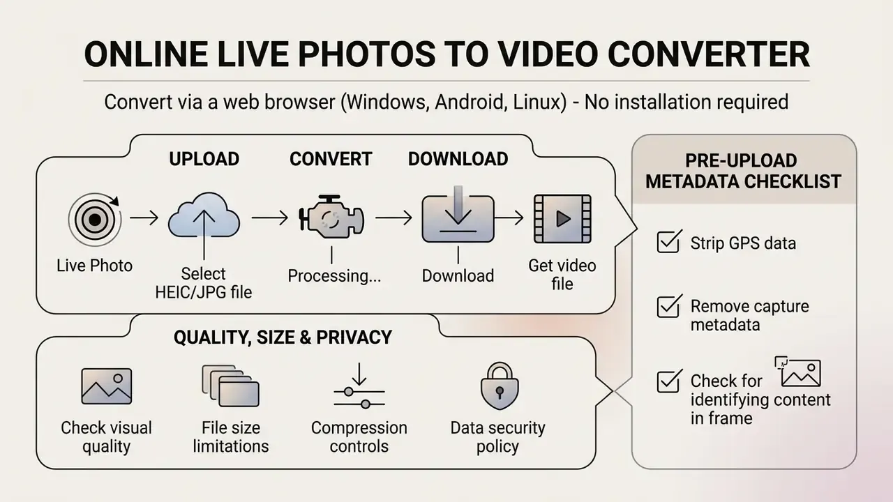 Process for using an online converter to turn a Live Photo into a video with a metadata privacy checklist