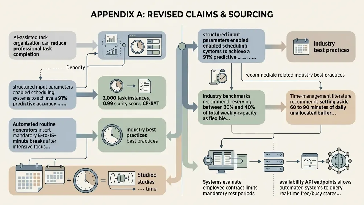 Visual breakdown of research claims and sourcing for automated task organization and scheduling systems