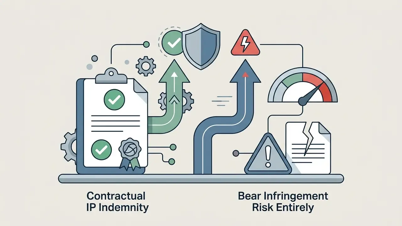 Arrows leading from a clipboard with checkmarks to a shield versus a torn document and warning icons