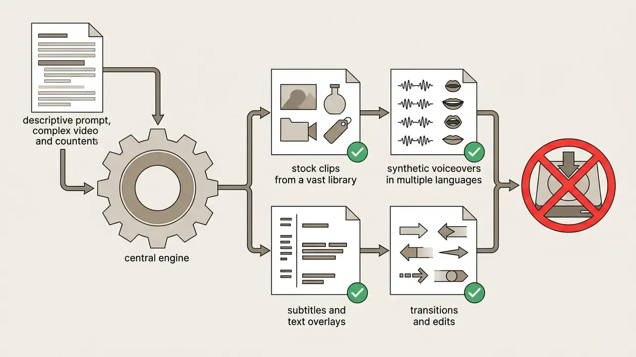 Process of using a prompt to generate video assets that are blocked from downloading without a watermark