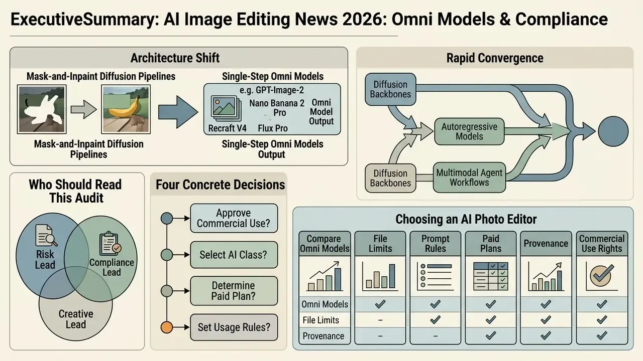 Infographic showing the shift toward single-step AI image editing models and key decision-making criteria