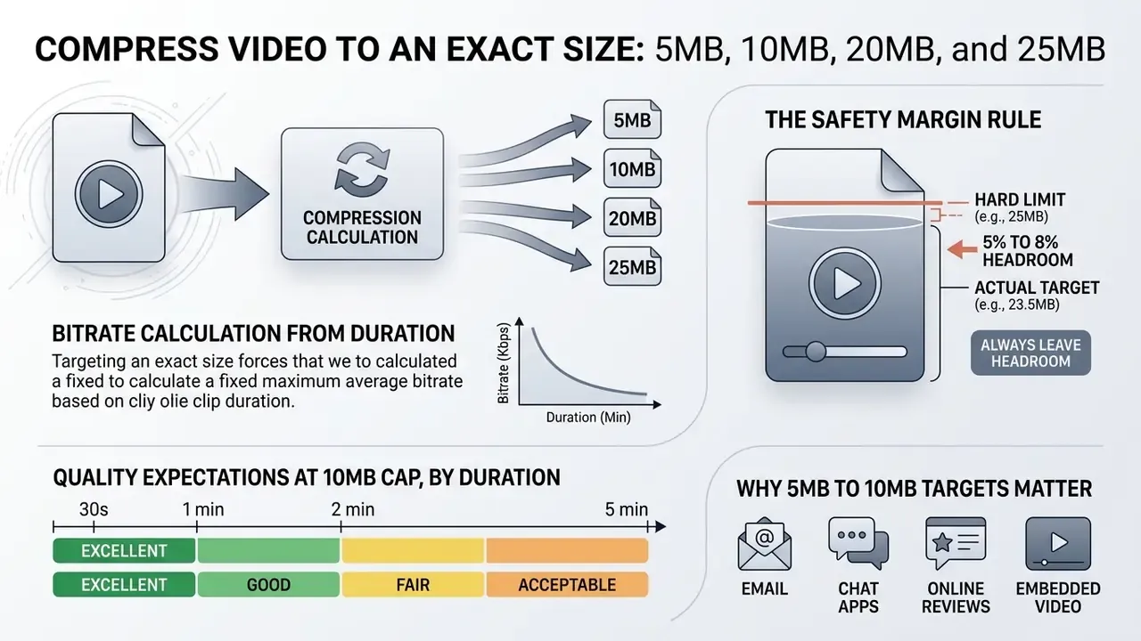 Infographic explaining bitrate calculation, safety margins, and quality expectations for specific file sizes