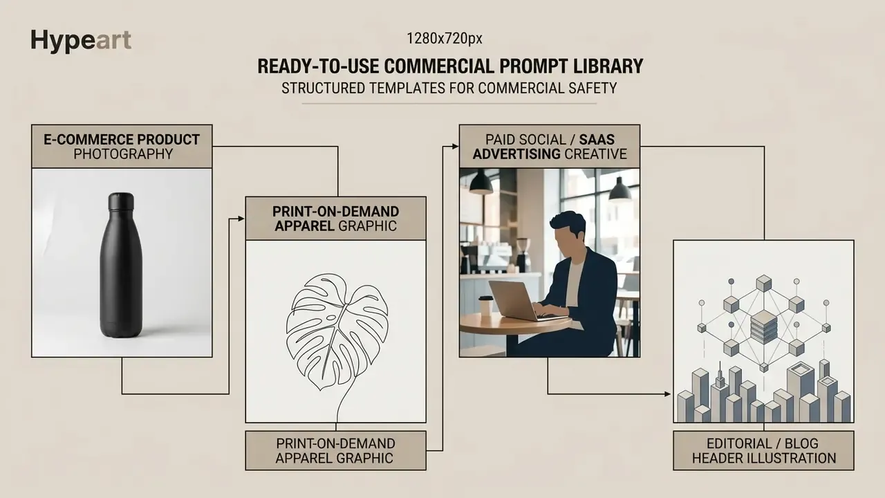 Visual guide showing examples of product photography, vector graphics, and digital advertising templates