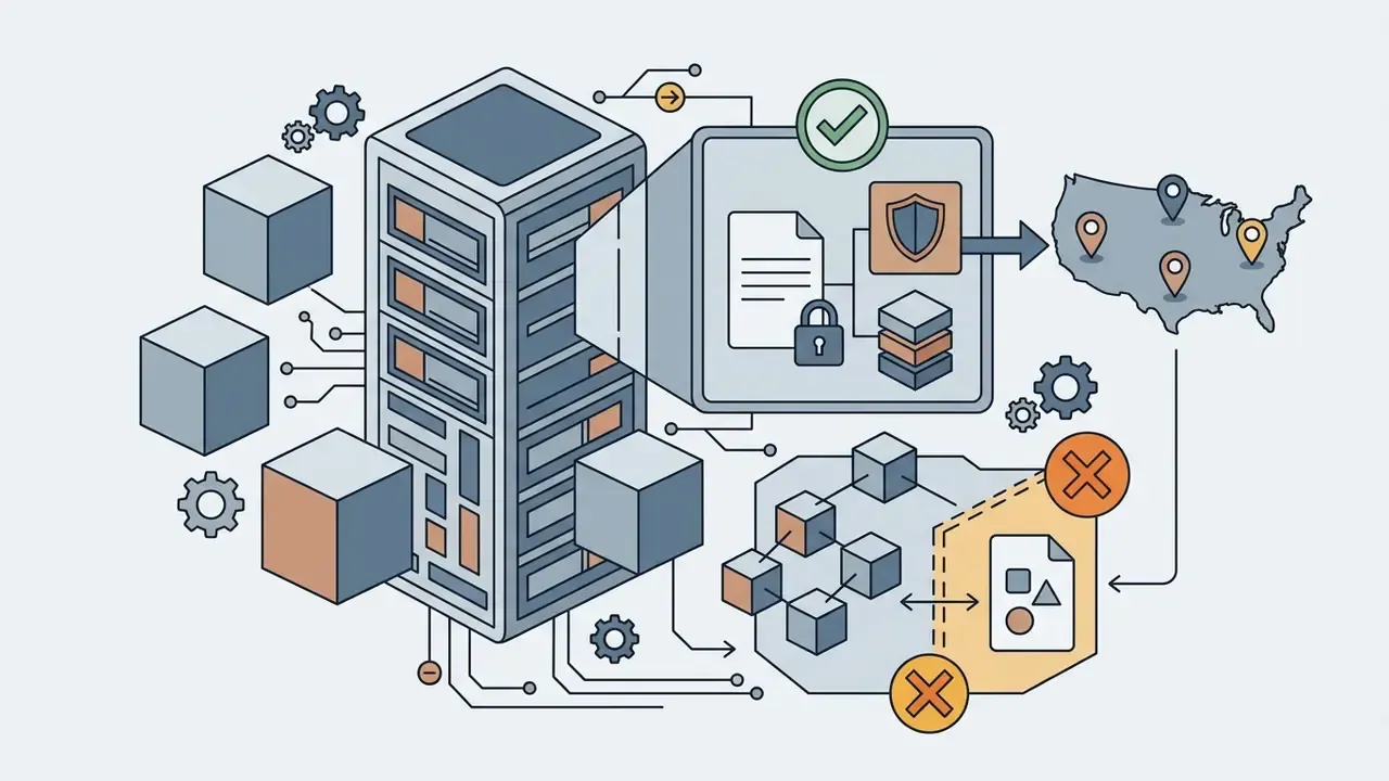 Server rack processing data with secure document pinning to specific geographic map locations