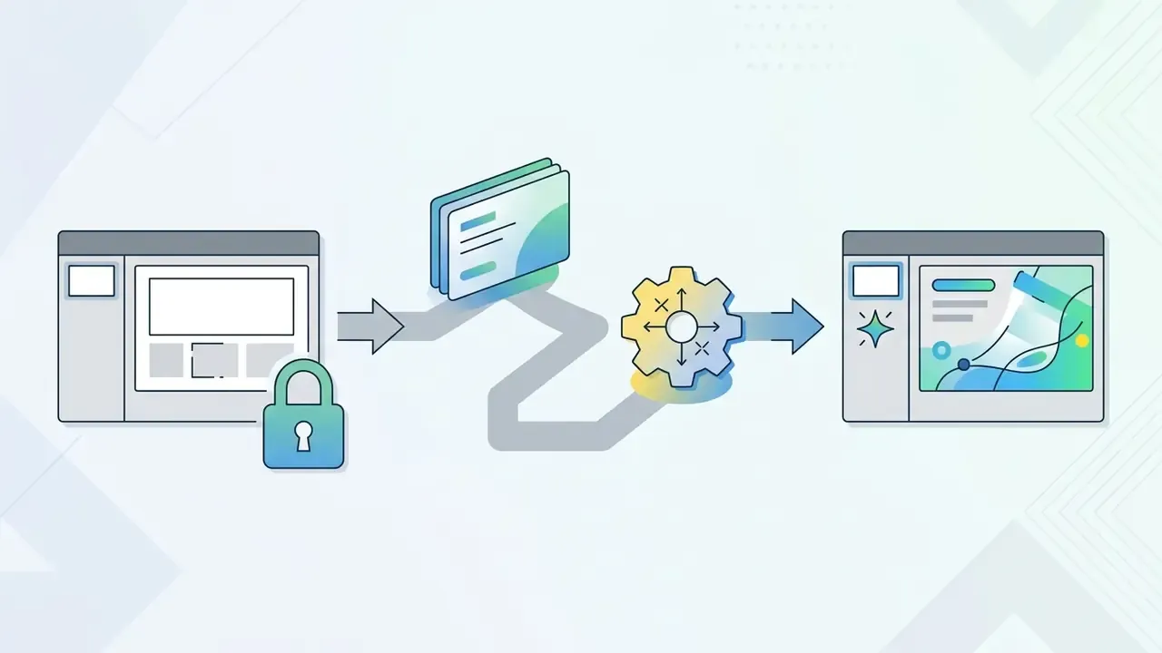 Locked document input moving through a gear processing step to generate a polished presentation slide