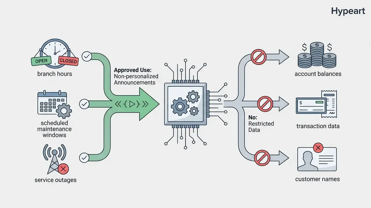 Flowchart showing approved operational announcements versus restricted personal financial data