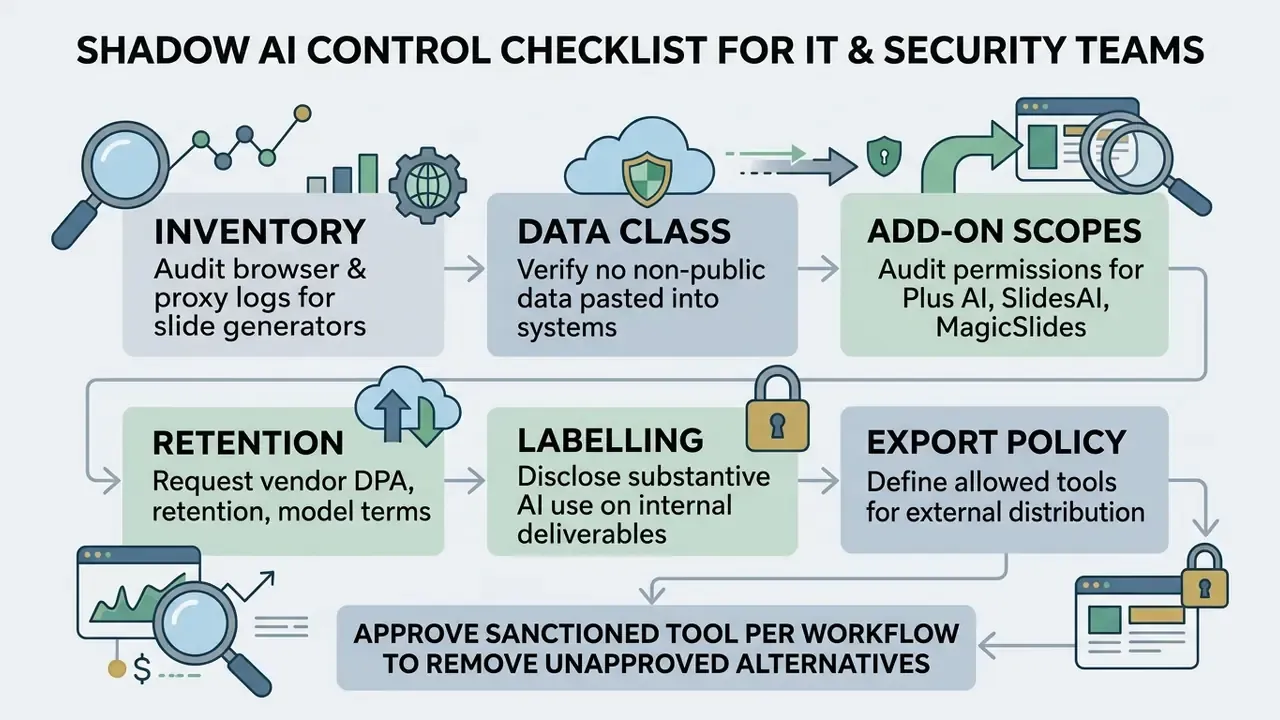 Sequential checklist for IT security teams covering inventory, data classification, and tool permissions