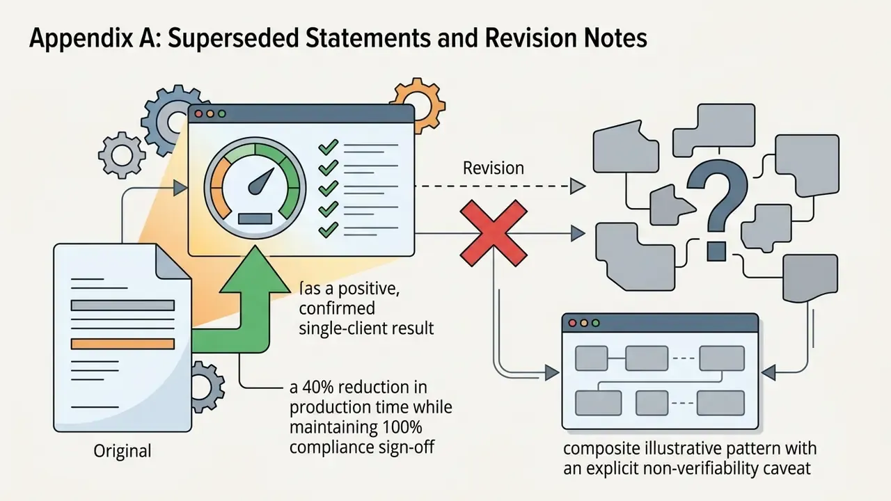 A shift from a specific performance claim to a generalized illustrative pattern