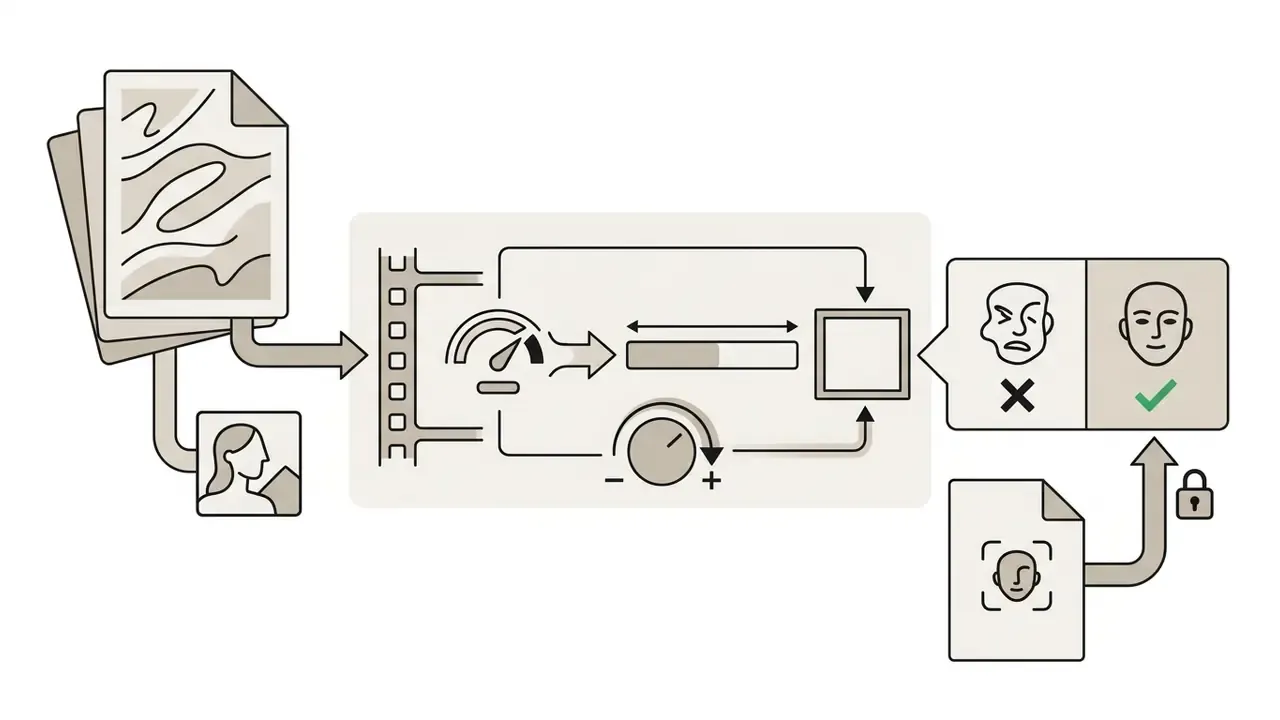 Animation pipeline with motion scale and face reference adjustment to correct identity drift