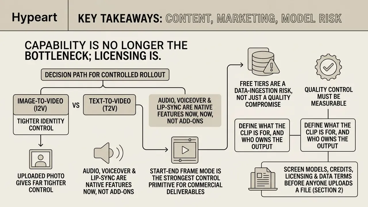 Flowchart outlining a decision path for controlled rollout of a free AI video generator from images