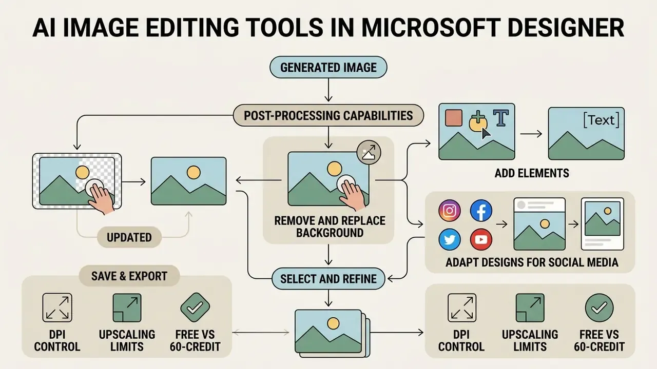 Flowchart showing post-processing steps for Microsoft AI image generator tools like background removal