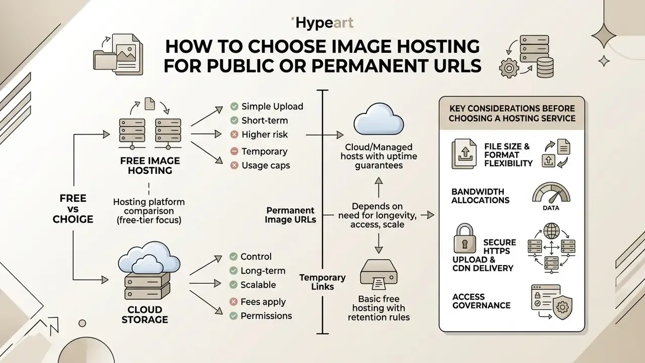 Comparison chart detailing factors like uptime and retention when selecting between free and cloud hosts