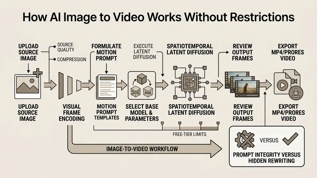 Flowchart detailing the multi-stage pipeline for transforming a static image into an animated video