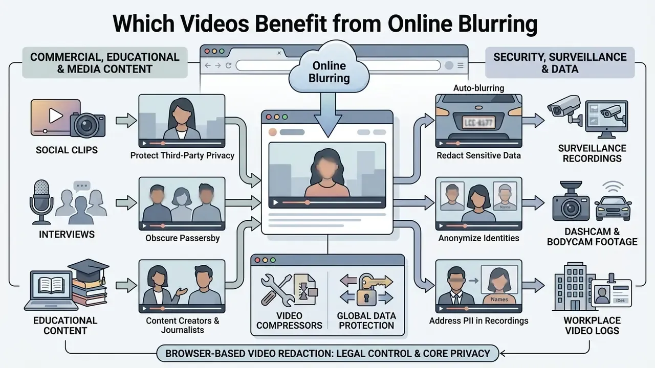 Flowchart showing how media and security footage are redacted for privacy and data protection compliance